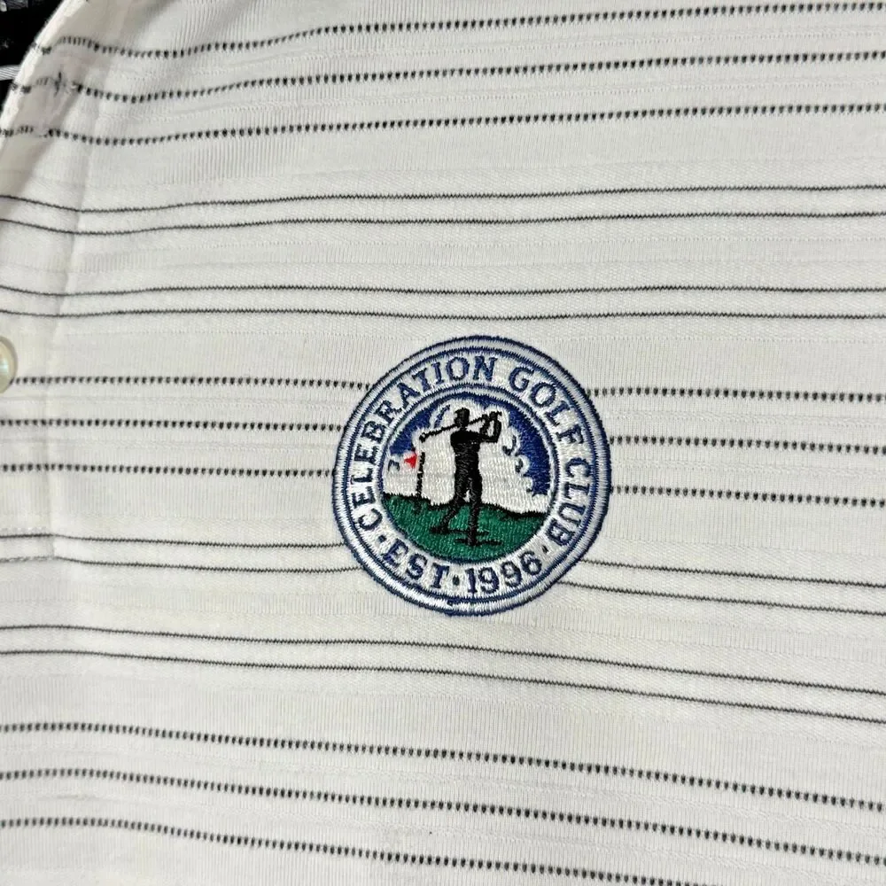 Nike Golf Polo Shirt Mens L White Striped Dri Fit Unique Celebration Golf Club
